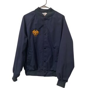 VTG 70s Made In USA-West Ark-IACE Embroidered Lightweight Jacket-Navy Blue-Large